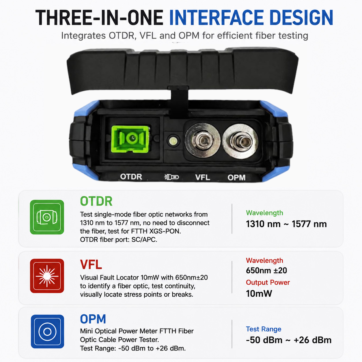 Mini OTDR Monomode ELF-2900, pour Test en Ligne 1310nm/1550nm/1490nm/1577nm XGS-PON, 22dB/20dB, Jusqu’à 60km, avec Photomètre Multimètre Optique et VFL - obrazek 3