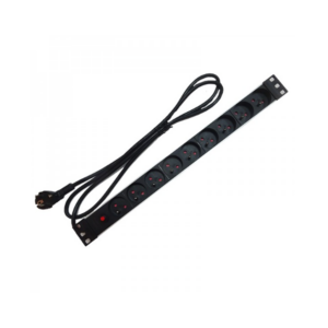 PDU horizontal de rack 1U 9 prises 2P+T 16 A max, 3 m de câble 3×1,5 mm², aluminium noir avec fusible, distribution d’éner…