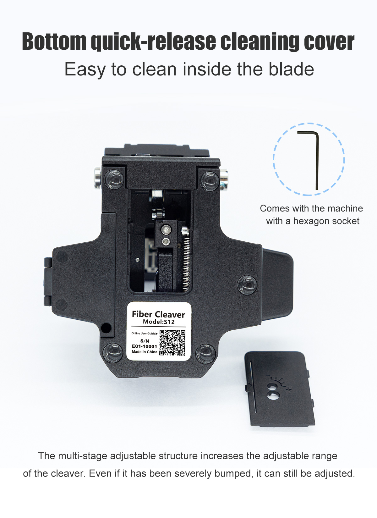 Cliveuse de Fibre Optique S12 Professionnelle – Coupe en Une Seule Étape, Angle de Coupe ≤ 0,6°, Lame en Acier au Tungstène 24 Positions (48 000 Coupes), Support Universel 3-en-1 pour Fibre Nue, Pigtail et Cordon Optique – Image 9